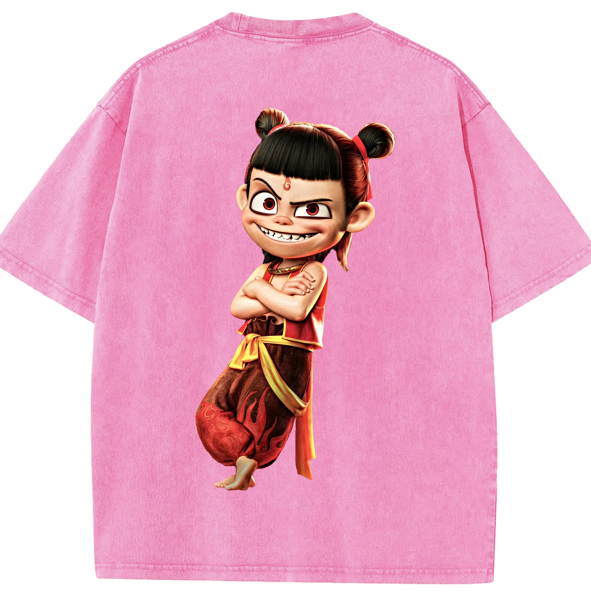 （画像用） Ne Zha 2 ナタ 魔童の大暴れ 綿100% ヴィンテージ風 半袖Tシャツ（背面プリント）